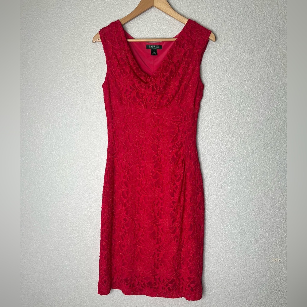 Lauren Ralph Lauren Red Lace Dress, 8